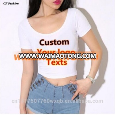 2016 sexy crop top t shirt women tops quick CUSTOM LOGO/TEXTS tshirt DIY printed summer Autumn Girl t-shirt Fitness tee tops